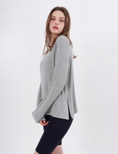 Wide Neck Slit Long Sleeve